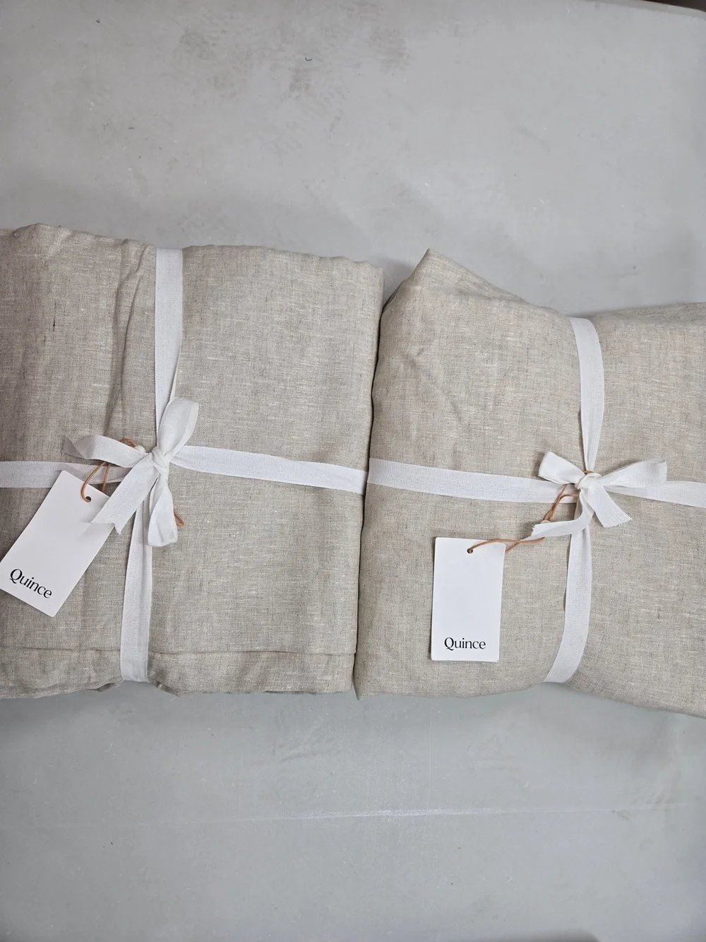 NWT QUINCE Set Of 2 48x96 European Linen True Blackout Curtains Flax 0004